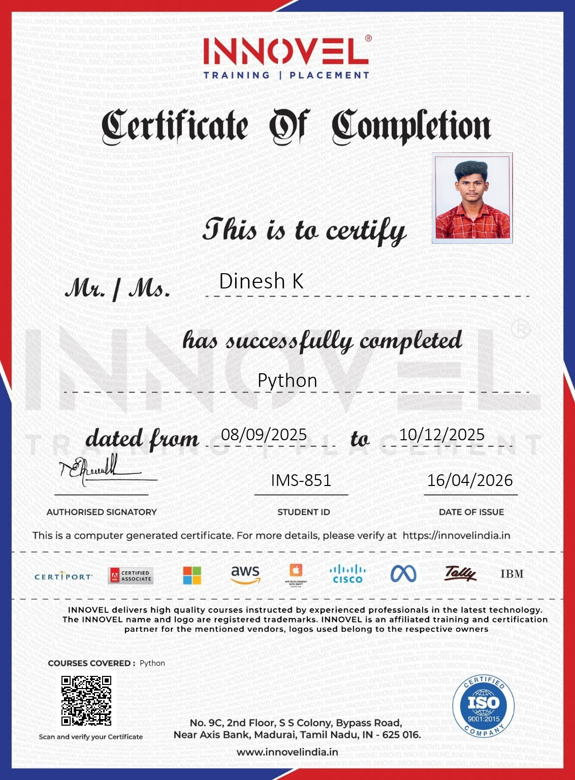 Innovel certificate of completion
