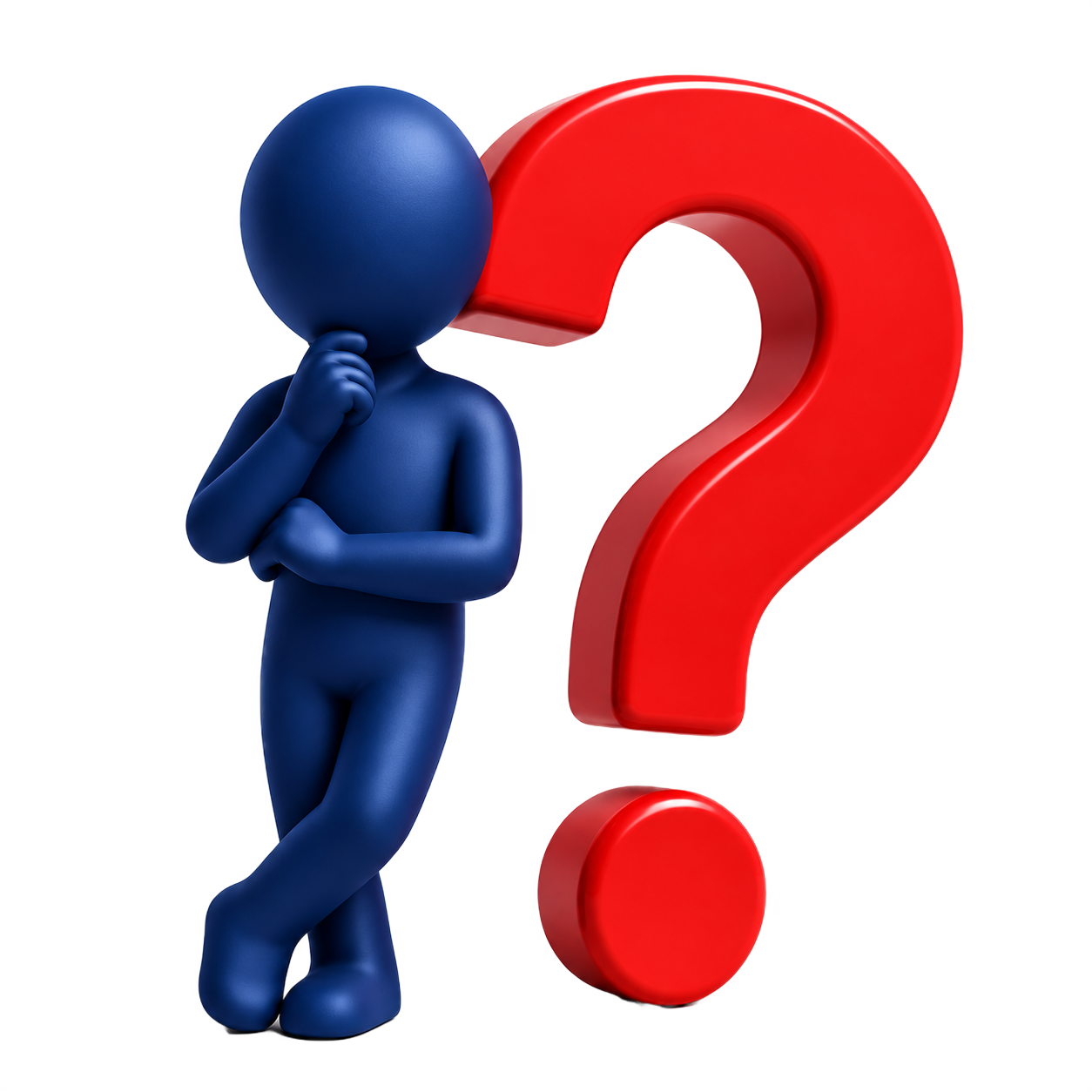 A person thinking beside a red question mark